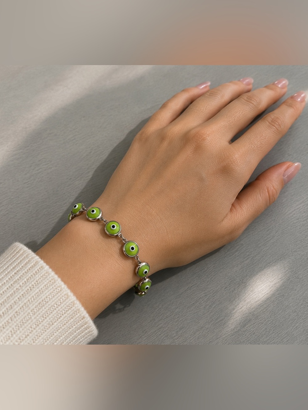 Green Eye Charm Bracelet 925 Silver
